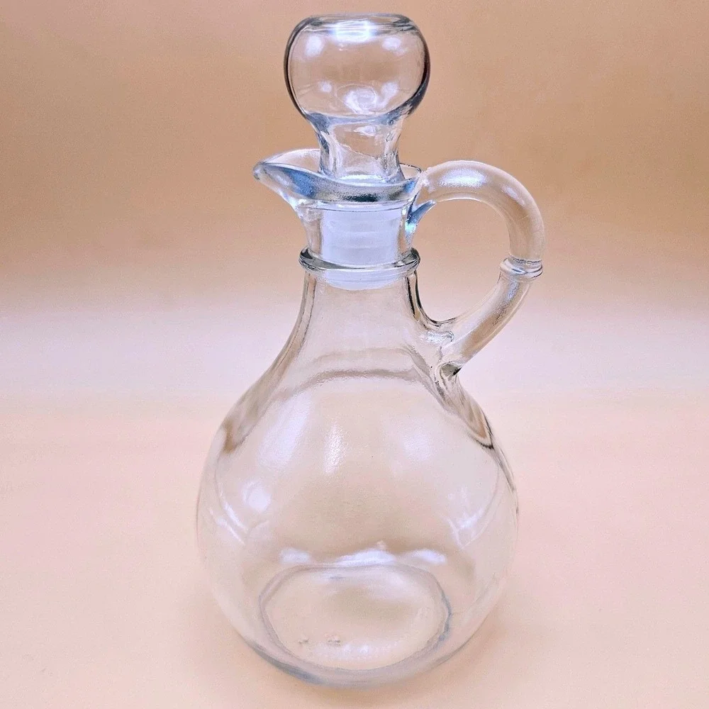 Glass Cruet Carafe Pourer with Handle and Stopper Vinegar‎ Oil Dispenser